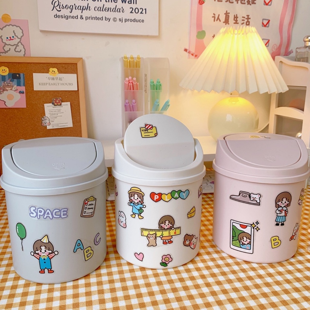 Thùng rác mini để bàn decor văn phòng Tặng kèm miếng dán sticker