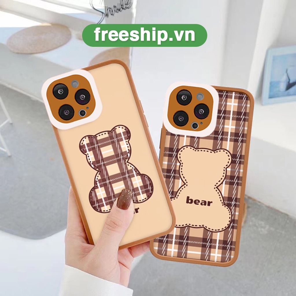 Ốp lưng iphone cạnh vuông lỗ camera bear caro 6s/6splus/7/7plus/8/8plus/x/xr/xs/11/12/13/pro/max/plus/promax