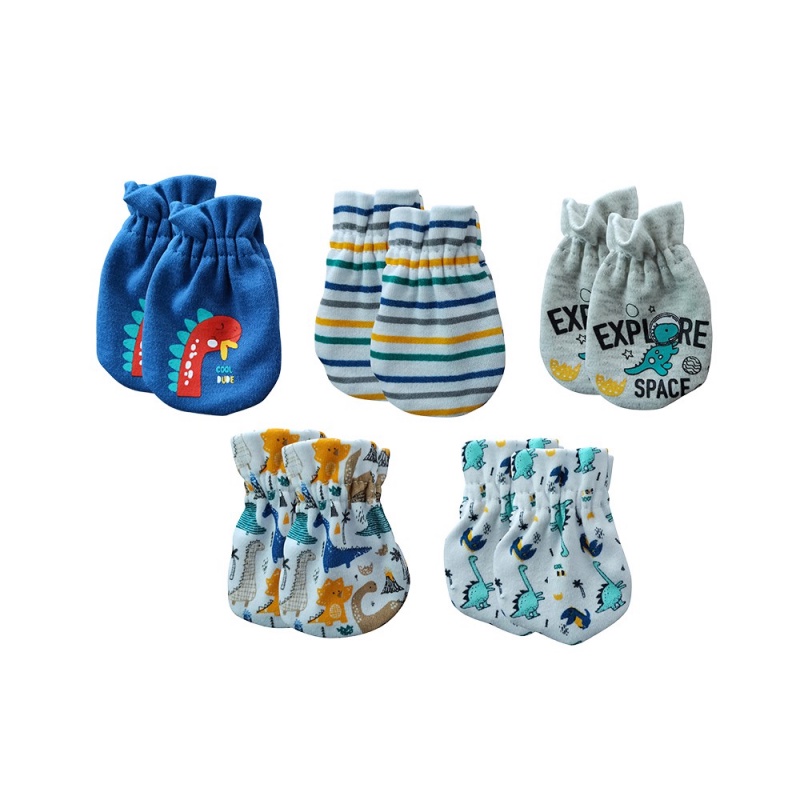 Set 5 cặp găng tay + 5 mũ 100% cotton chống làm trầy xước da khi bé ngủ 0-6 tháng