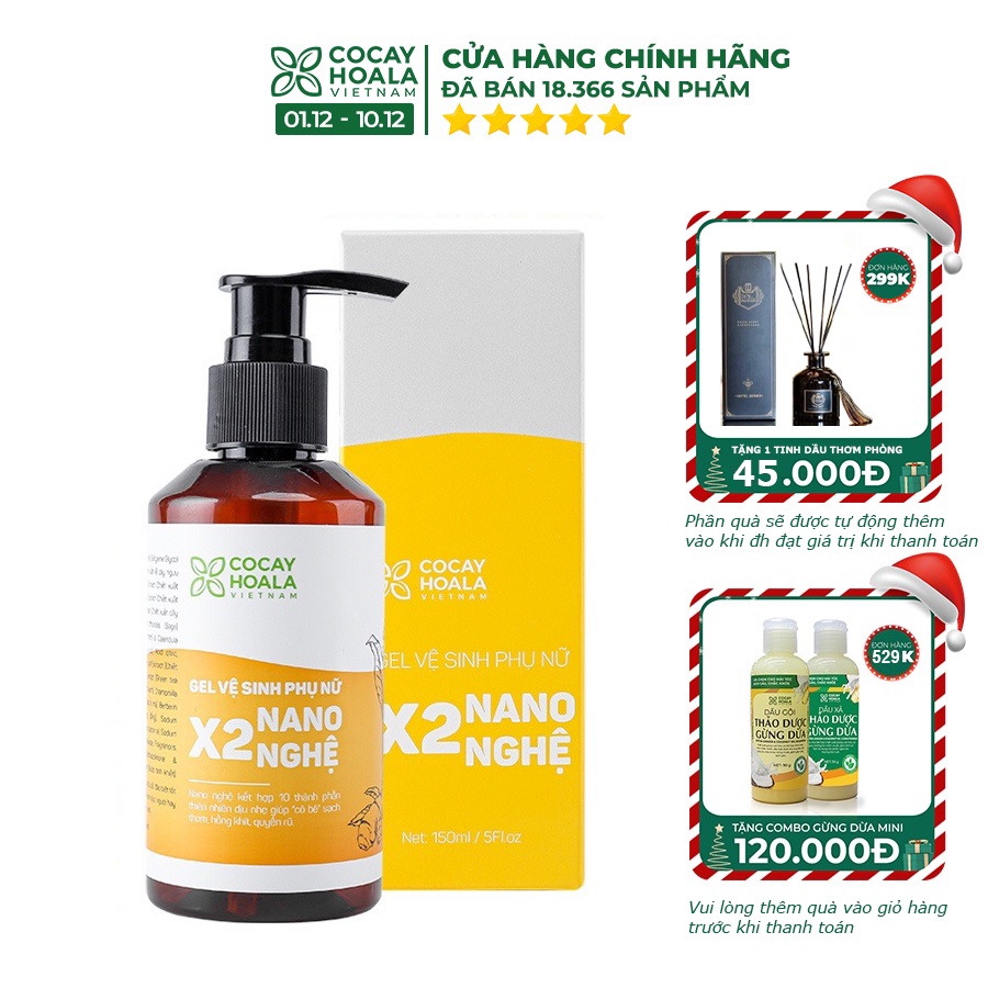 Dung dịch vệ sinh phụ nữ 🍃FREESHIP🍃 gel vệ sinh Se Khít Gel X2 Nano Nghệ Cocayhoala 150ml [ve sinh phu nu]