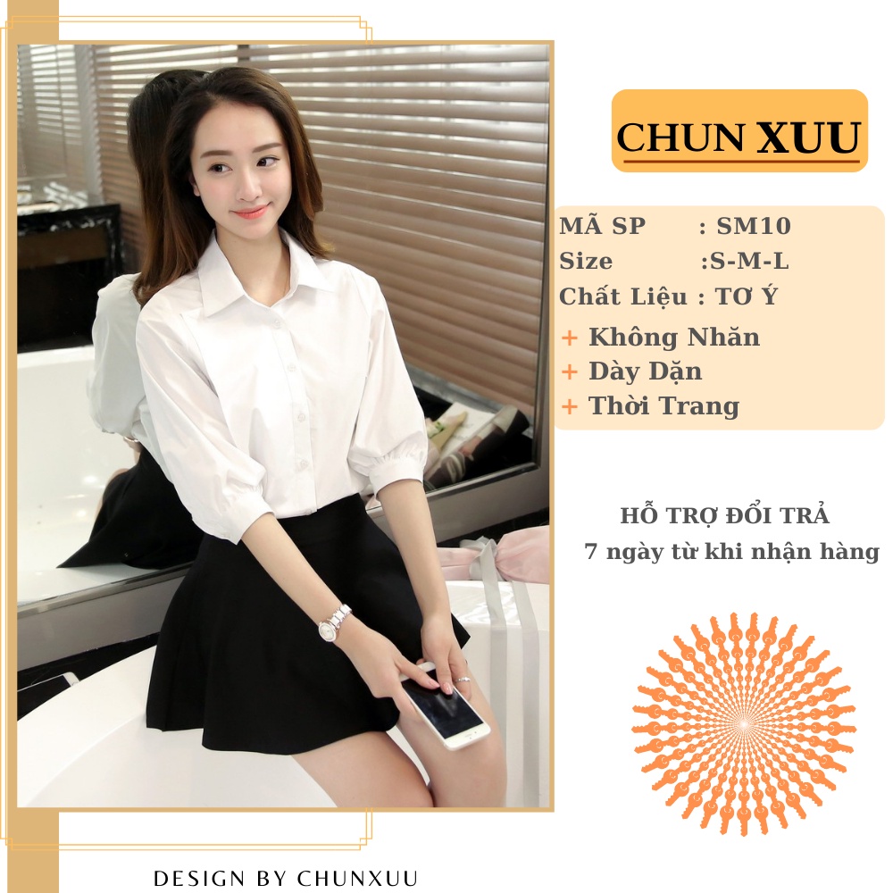 Áo sơ mi nữ trắng tay bồng cổ đức dáng suông chất vải Tơ nhẹ mát ChunXuu SM10