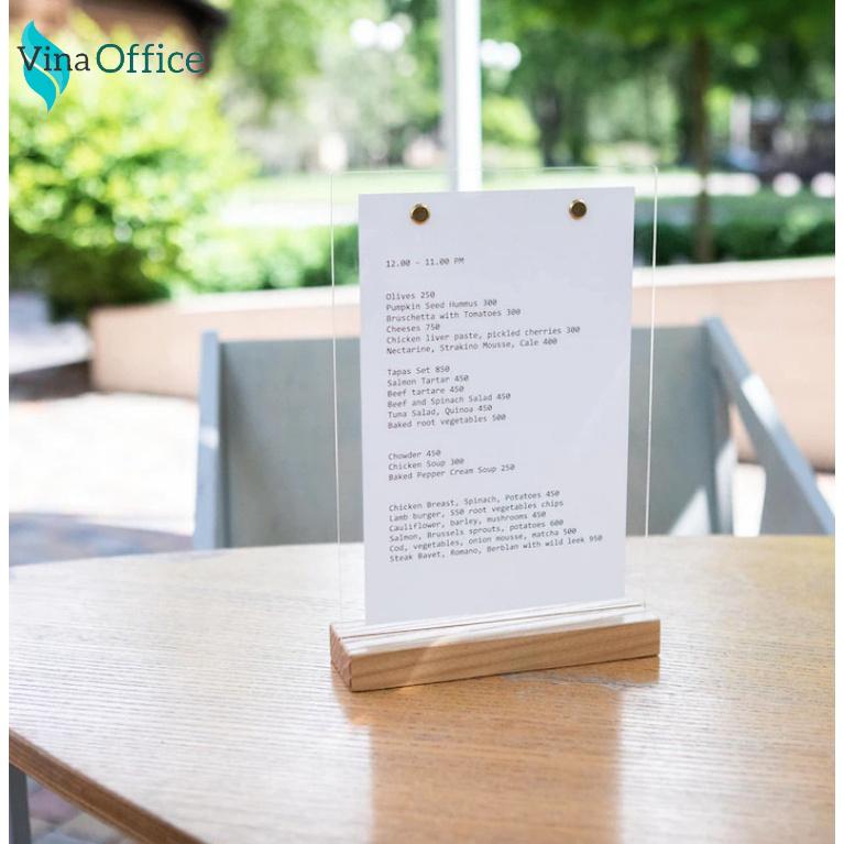 Kệ menu đủ kích thước A4,A5,A6, để bàn, thực đơn quán, nhà hàng, coffe kệ Menu đế gỗ