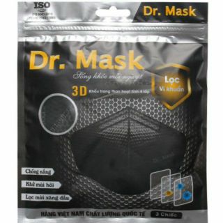 3 Chiếc Khẩu trang y tế 3d Dr Mask 4 lớp than hoạt tính lọc 99% VI KHUẨN & Bụi mịn PM2.5 Giặt tái sử dụng nhiều lần