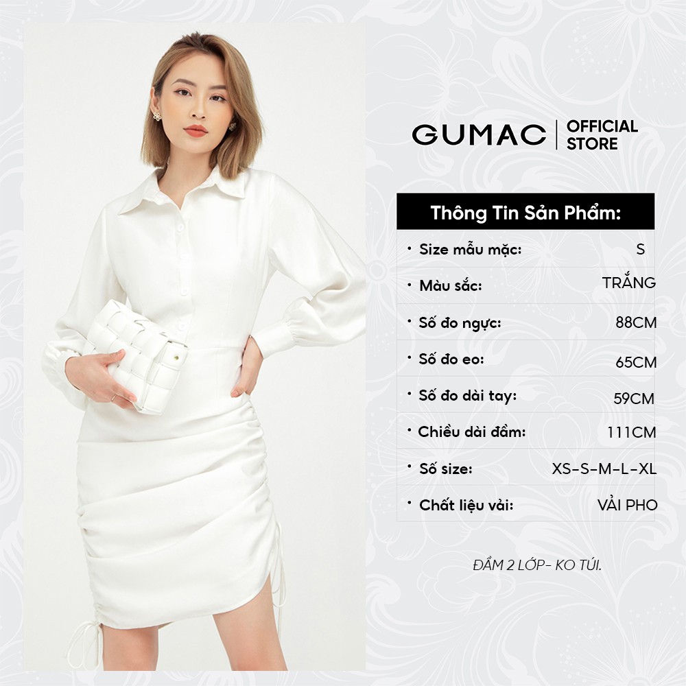 Đầm nữ sơ mi rút sườn GUMAC màu trắng dáng ôm quyến rũ DB5125 | BigBuy360 - bigbuy360.vn