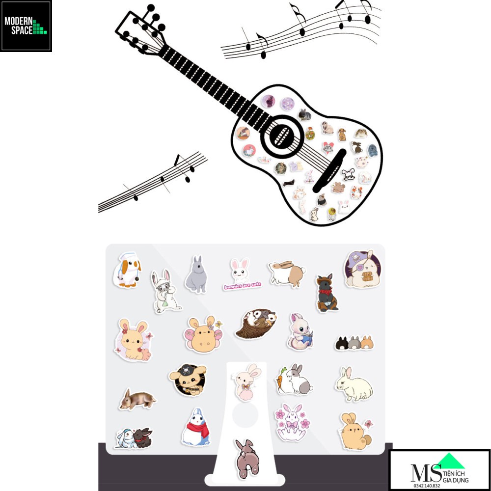 Sticker PVC Thỏ Rabbit ST-134 - Cả bộ 50 Hình dán Stickers Chống nước Dán xe Dán Mũ bảo hiểm Vali Laptop Điện thoại