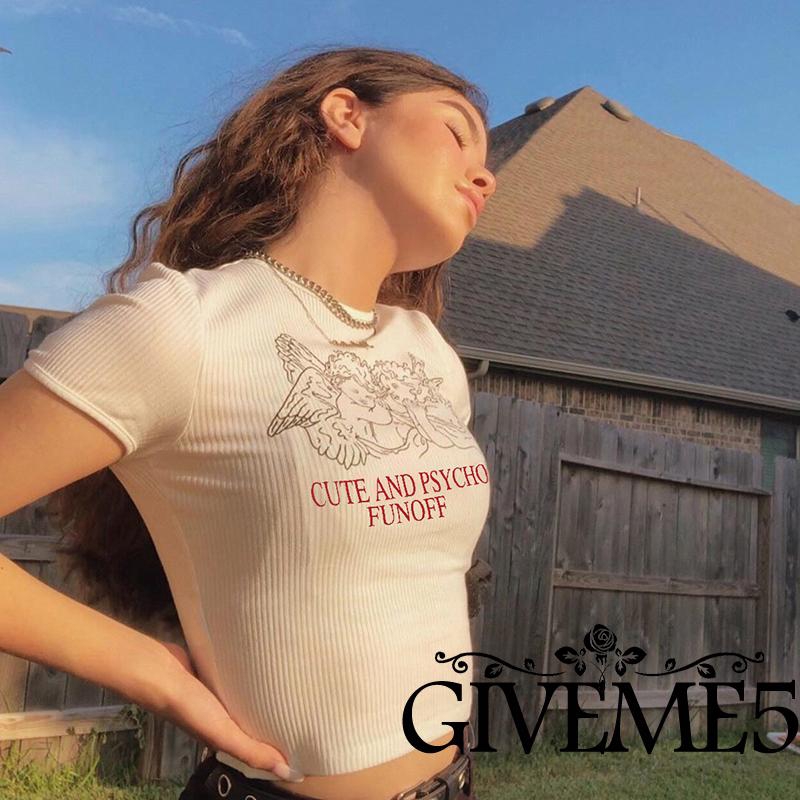 Áo Croptop Tay Ngắn Hoạ Tiết Hoạt Hình In Thiết Kế Hợp Thời Trang