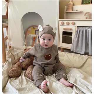Body gấu chấm bi kèm mũ cho bé trai gái