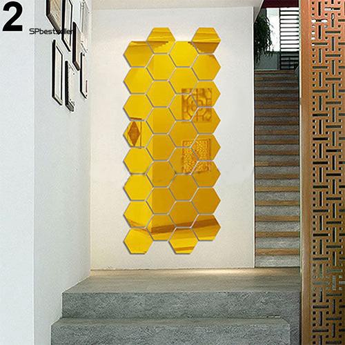 Set 10 decal nhựa tráng gương hình lục giác dùng dán trang trí tường