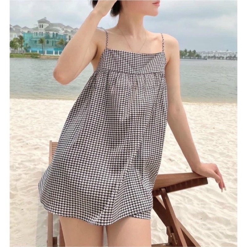 Bộ đồ ngủ hai dây mùa hè chất Kate Thái họa tiết ziczag mới lạ - CD006