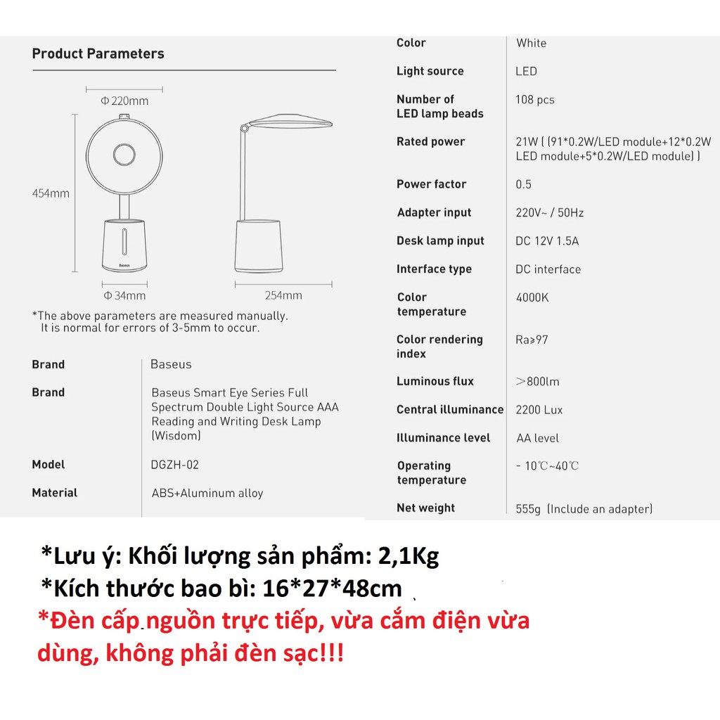 Đèn điện để bàn dạng gập Baseus Double Light  Source (Wisdom) DGZH-02