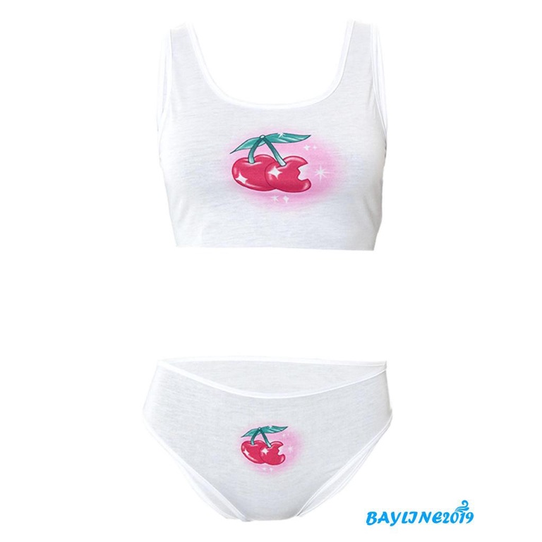 Set Đồ 2 Món Áo Croptop Không Tay Cổ Chữ U + Quần Short Họa Tiết Quả Cherry Quyến Rũ Dành Cho Nữ