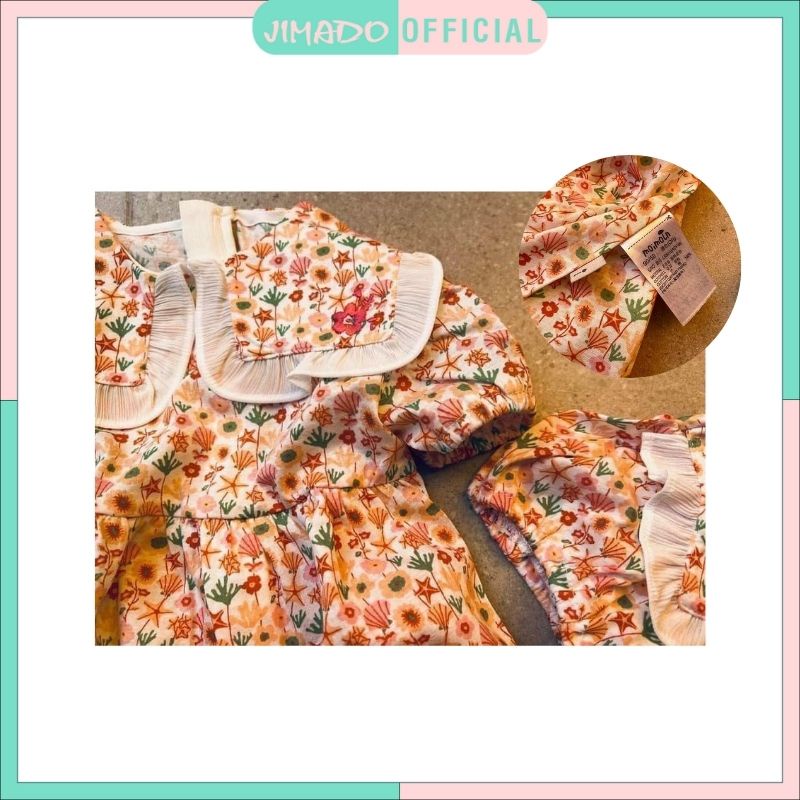 Váy bé gái đầm tiểu thư baby doll cổ bèo hoa nhí dáng xòe tay bồng JIMADO E1.093.120