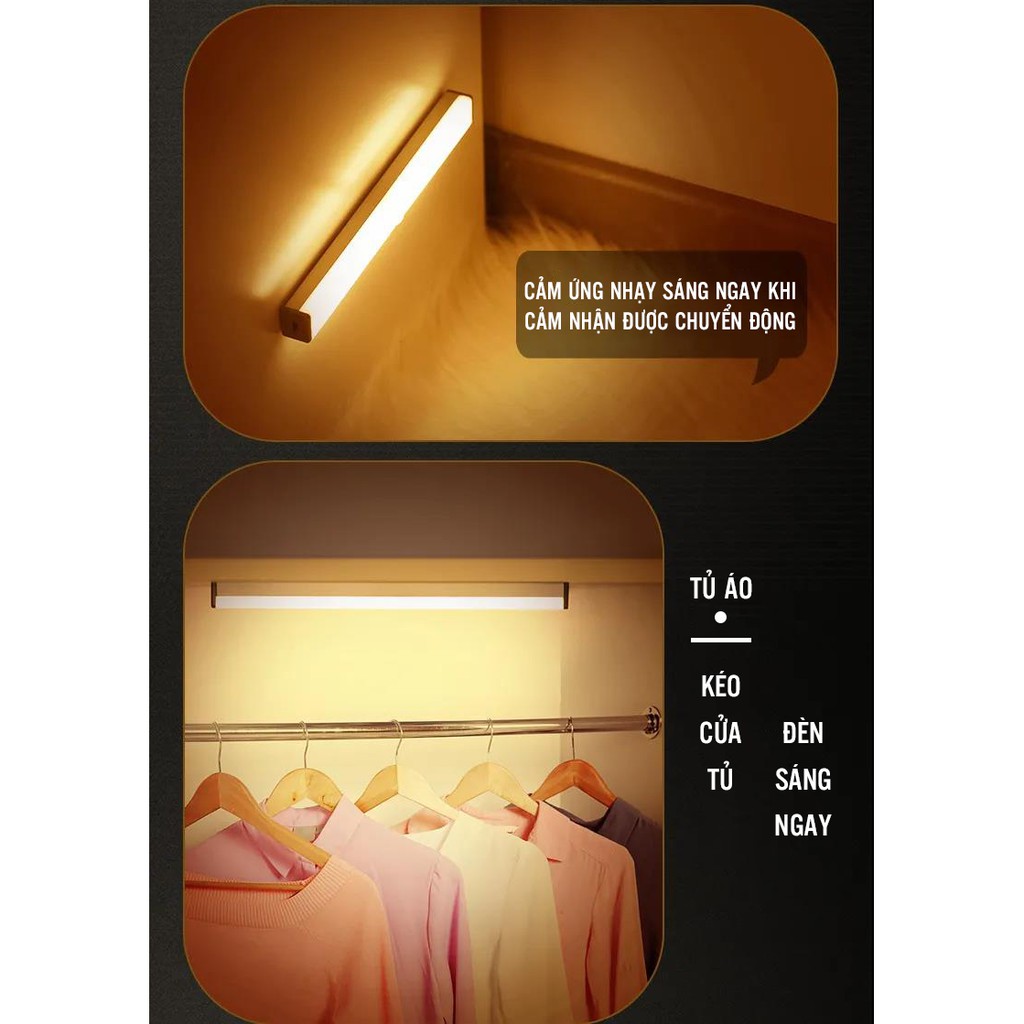 Đèn Cảm Ứng Thông Minh Dán Tường Cao Cấp - Đèn LED Ngủ Sáng Vàng Sạc Pin USB 30cm