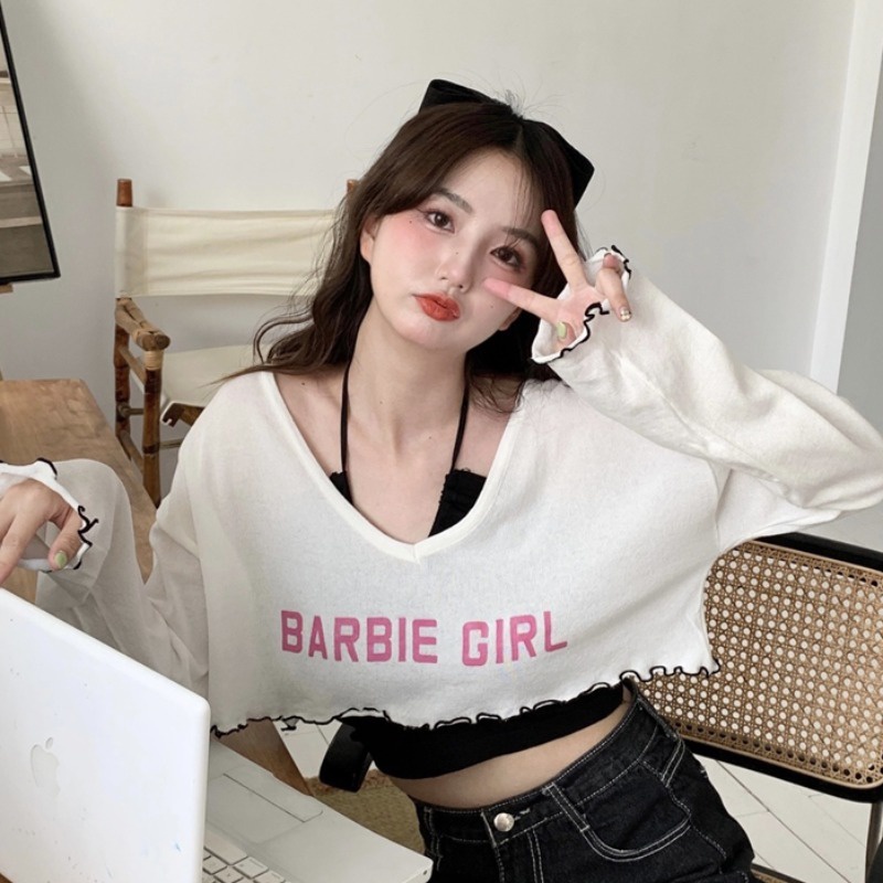 Áo Thun Dệt Kim Tay Dài Chống Nắng Hở Rốn Gợi Cảm Cho Nữ