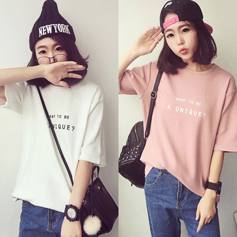 Áo thun ngắn tay in họa tiết chữ cá tính cho nữ