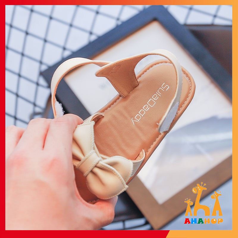 Sandal bé gái - Dép sandal chất da PU mềm nhẹ phối Nơ viền thêu quai dán tiện lợi phong cách Hàn Quốc mới nhất M63