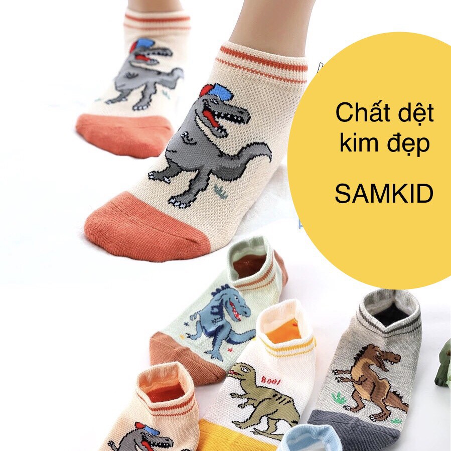 Set 10 đôi Tất bé trai hình siêu nhân [SAMKID] Vớ trẻ em hình khủng long chất cotton siêu đẹp