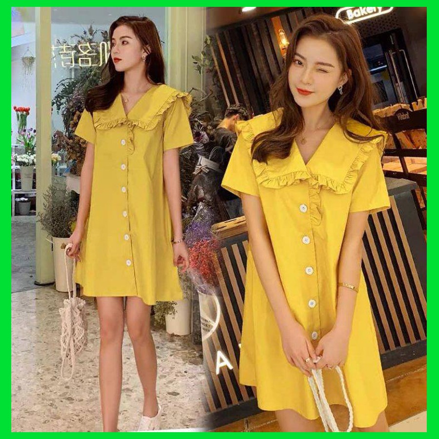 Đầm suông tay ngắn cổ viền bèo nút to, siêu XINH cực hot vừa cập bến giá rẻ vất ngờ nhà (D101)VDVDVDVD