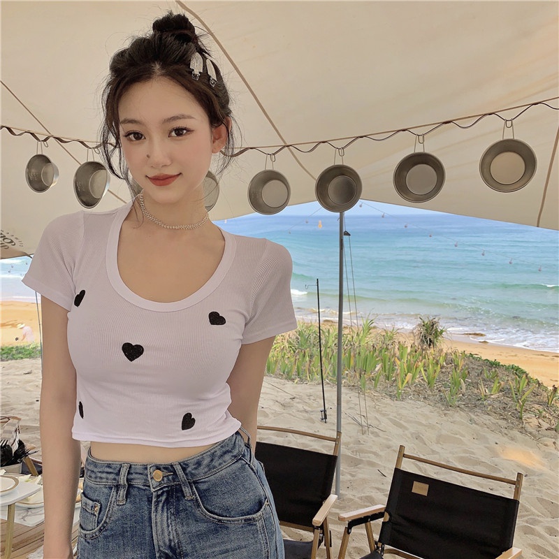 Áo dệt kim ZHELIHANGFEI thêu họa tiết trái tim xinh xắn cho nữ