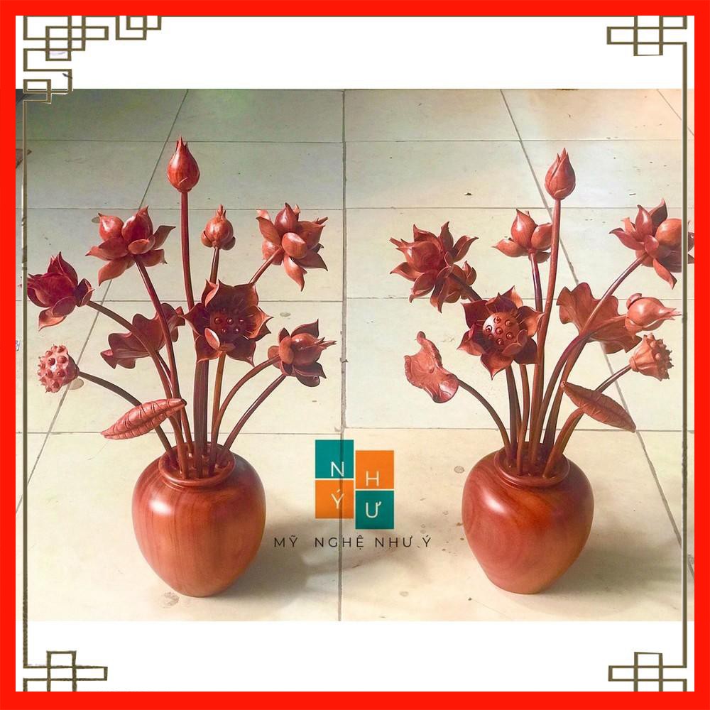 Bình Hoa Sen Gỗ Hương 15 cành hoa cực đẹp và rẻ