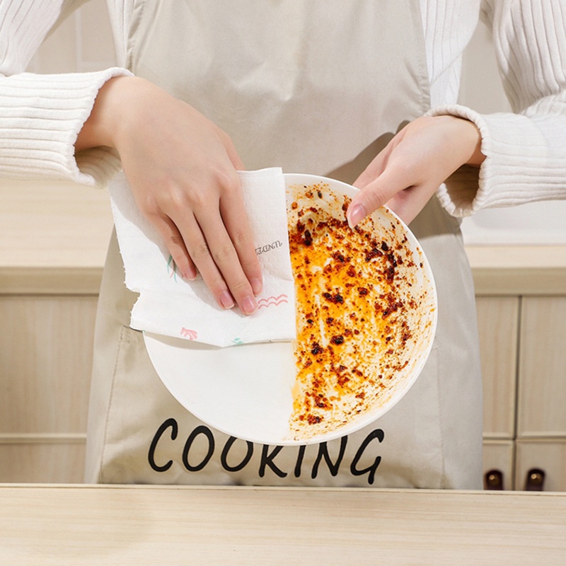 Cuộn khăn lau chén dĩa OSSAYI khô và ướt dùng một lần cho nhà bếp tiện lợi