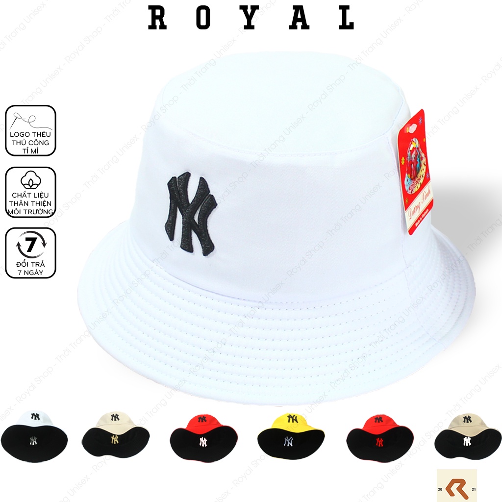 Mũ Bucket Nón Bucket Tai Bèo Nam Nữ 2 Mặt Ny Vải Kaki new york yankees Unisex - Royal Caps