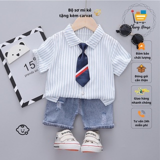 Bộ cho bé trai áo sơ mi quần bò tặng kèm cavat 10-20kg
