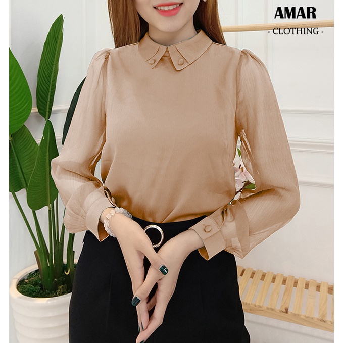 - Áo sơ mi nữ thiết kế vải lụa hàn nhập cao cấp tay bồng phong cách cực sang trọng-A6 - Hàng mới về