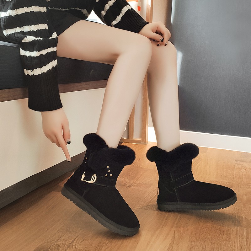 Giày cao cổ đi tuyết Aogu Shiden phụ nữ 2020 mới mùa đông mùa đông ống giữa giày ống ngắn giày mùa đông giày da cộng với giày bông nhung [sự chứng thực của Wu Qian] cộng với mua bộ sưu tập và miễn phí vận chuyển bảo hiểm