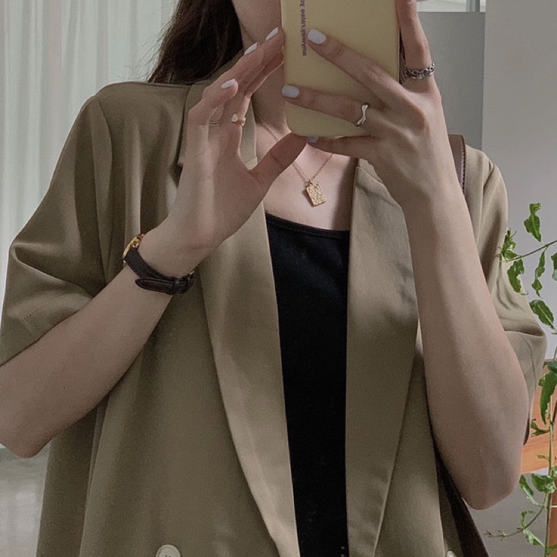 Áo Blazer 2 cúc Form rộng Ngắn tay Mùa Hè Ulzzang Hàn Quốc Áo Vest Blazer nữ Tay ngắn Thời trang