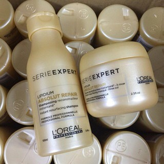[HÀNG CHÍNH HÃNG] Cặp gội + hấp (ủ) tóc L'oreal Lipidium Absolut Repair dành cho tóc hư tổn, 100ml + 75ml