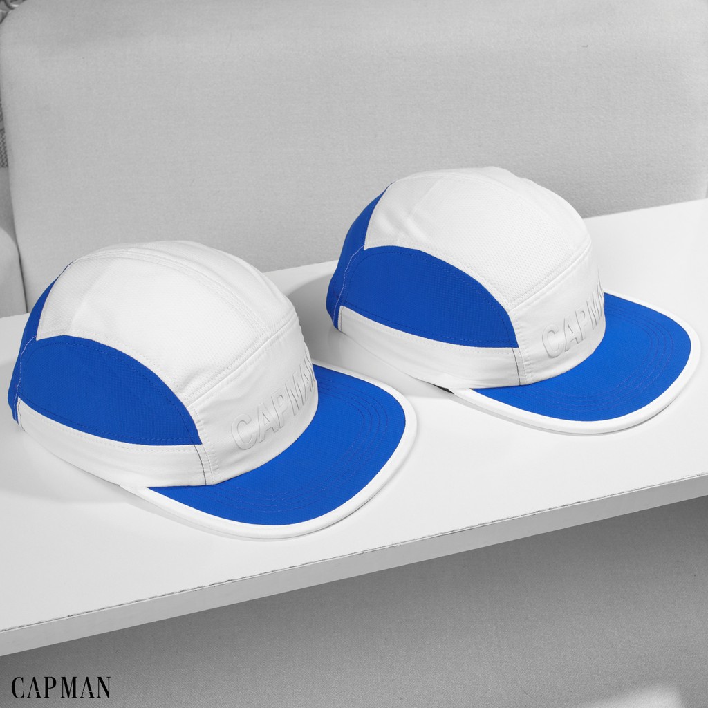 Mũ lưỡi trai CAPMAN chính hãng full box, nón kết nam snapback vải dù CM112 màu trắng xanh