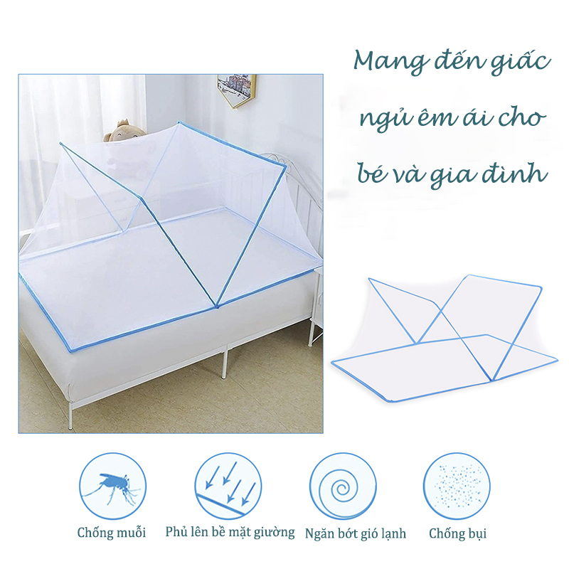 Mùng Xếp Gọn 1m Tiện Lợi Màu Trắng Xanh