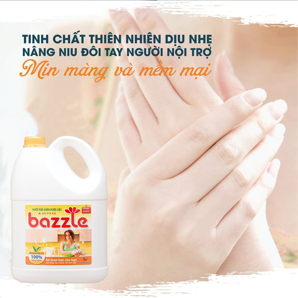 Nước rửa chén sinh học Bazzle Hàn Quốc nước rửa chén thảo dược ko gây kích ích da không lưu mùi trên chén bát can 3.2kg