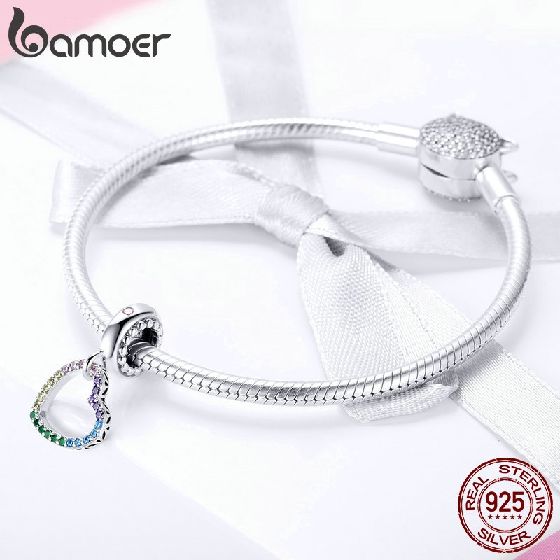 Mặt trang sức Bamoer bằng bạc S925 hình trái tim đính đá nhân tạo lấp lánh sang trọng