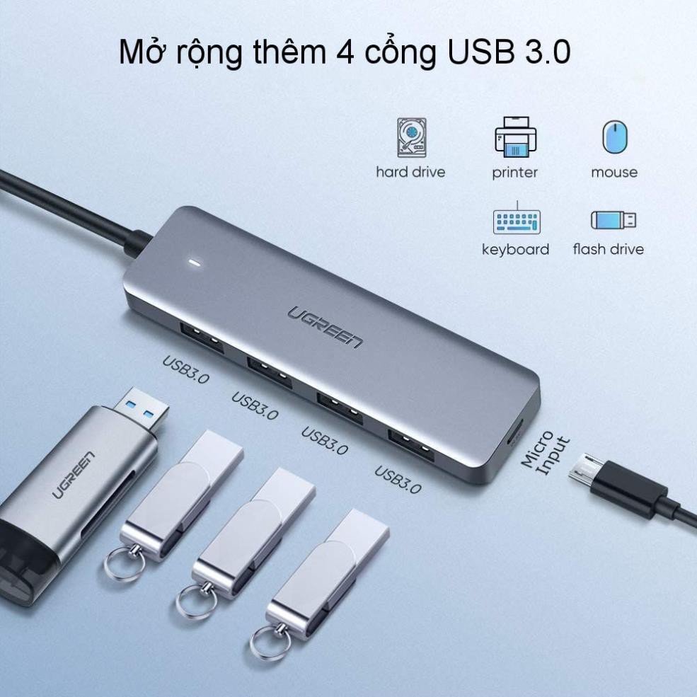 [Freeship]  Hub USB type C, USB 3.0 sang 4 cổng USB 3.0 hỗ trợ cổng nguồn Micro USB 5V UGREEN CM219 CM136