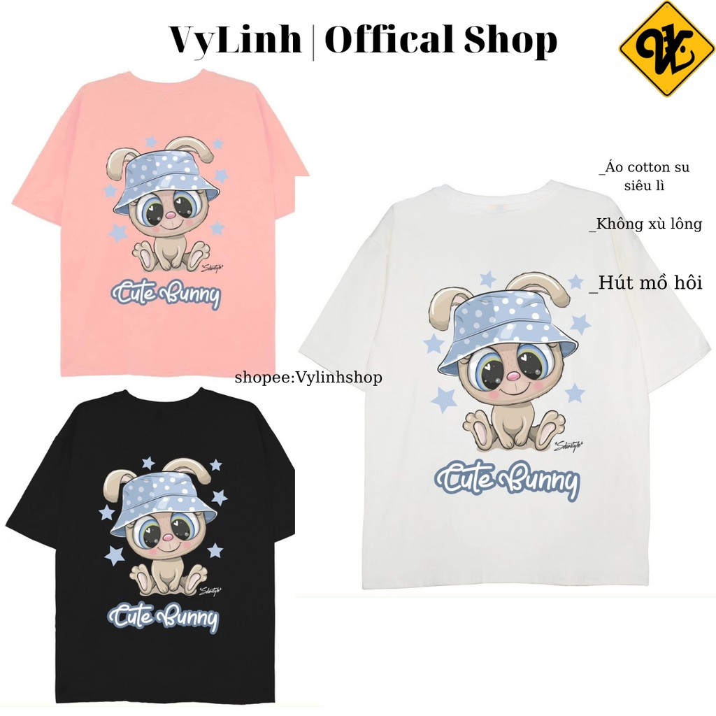 Áo phông nữ VYLINhSHOP Áo phông Bunny hồng cotton hút mồ hôi siêu mát 3 màu trắng hồng đen