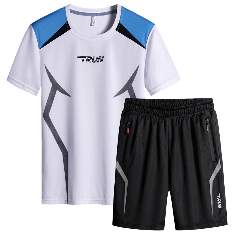 Set Áo Thun Tay Ngắn Cổ Tròn + Quần Short Phong Cách Hàn Quốc Cho Nam Giới Size M-5XL