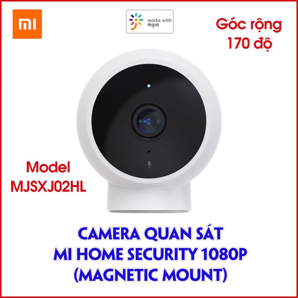 Camera IP 1080P Xiaomi Mi Home Magnetic mount Trắng xoay góc rộng 170 độ đàm thoại 2 chiều đế nam châm lực hút siêu mạnh