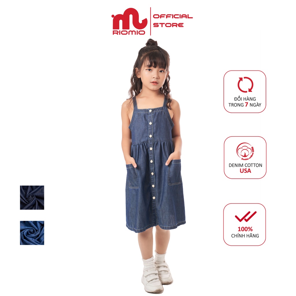 Váy jean bé gái 2 dây dáng suông RIOMIO 100% cotton USA cao cấp 3,4,5,6,7,8,9,10,11 tuổi đầmcho bé - RO215