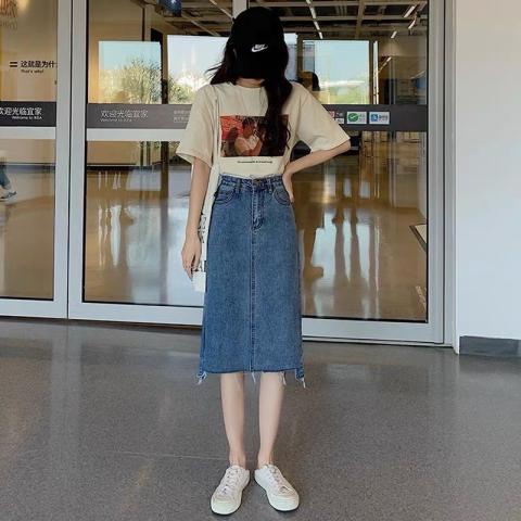 Chân Váy Jean Cạp Cao Rách Gấu Phong Cách Ulzzang - A5