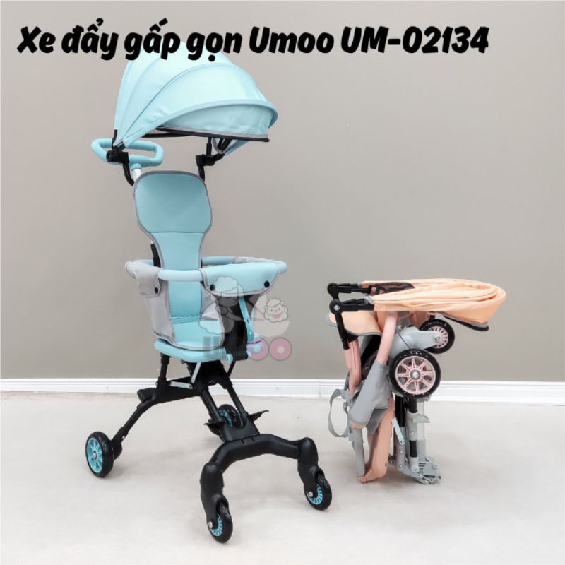Xe đẩy Umoo 2 chiều gấp gọn, có đệm và mái che có thể tháo rời
