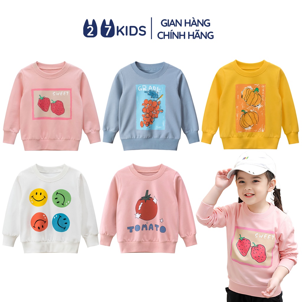 Áo nỉ bé gái dài tay 27Kids áo nỉ da cá thu đông nữ cho trẻ từ 2-10 tuổi GLSS1