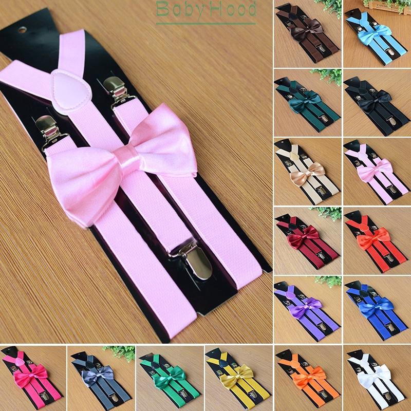 Set dây đai quần co giãn và nơ thắt cổ áo màu trơn thời trang