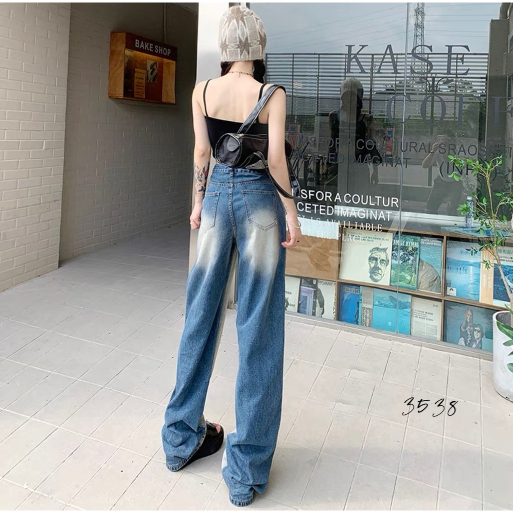 QUẦN JEANS ỐNG RỘNG NỮ LƯNG CAO GÂN ĐÙI LOANG XANH TRƯỚC PHỐI LOANG MÔNG LAI CUỐN MỀM MỊN HOT HIT NITI