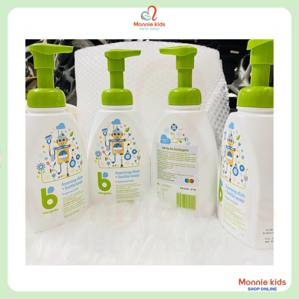 Nước rửa bình sữa hữu cơ Babyganics 473ml, nước rửa bình sữa organic tạo bọt - Monnie Kids