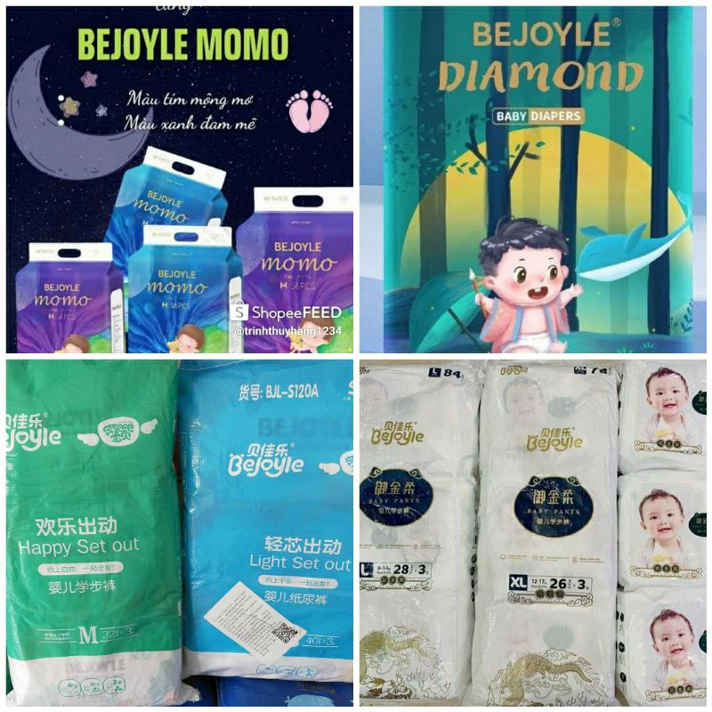 Bỉm Bejoyle Plus/Xanh/Momo/Diamond Dán/Quần S120/M96/L90/Xl78/Xxl66