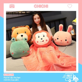 Bộ chăn gối văn phòng 3 trong 1 hình thú gấu bông có mền cute siêu đáng yêu ChiChi GM023