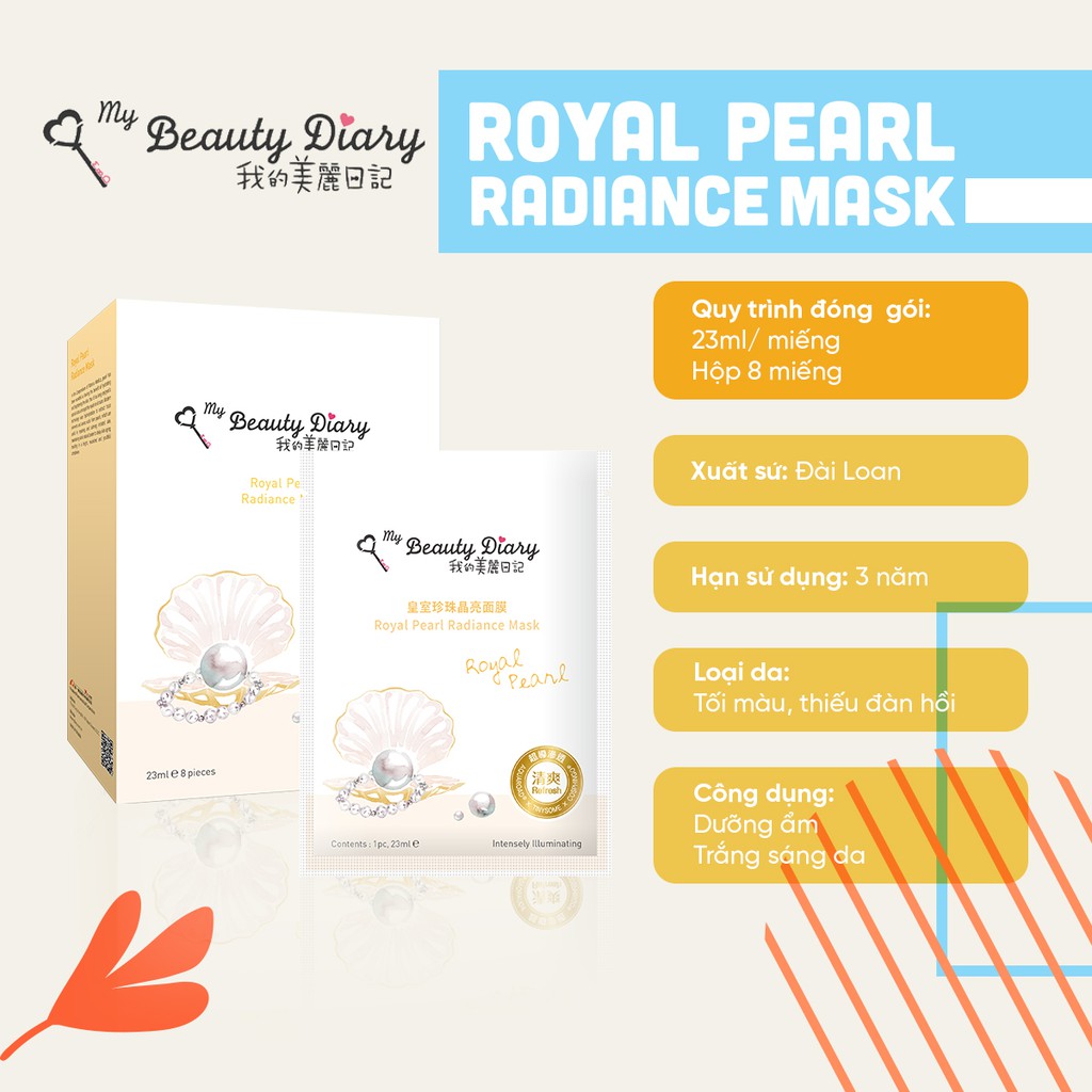 Mặt nạ dưỡng ẩm và sáng mịn My Beauty Diary Taiwan Royal Pearl Radiance Mask Ngọc trai hoàng gia 23ml/Miếng