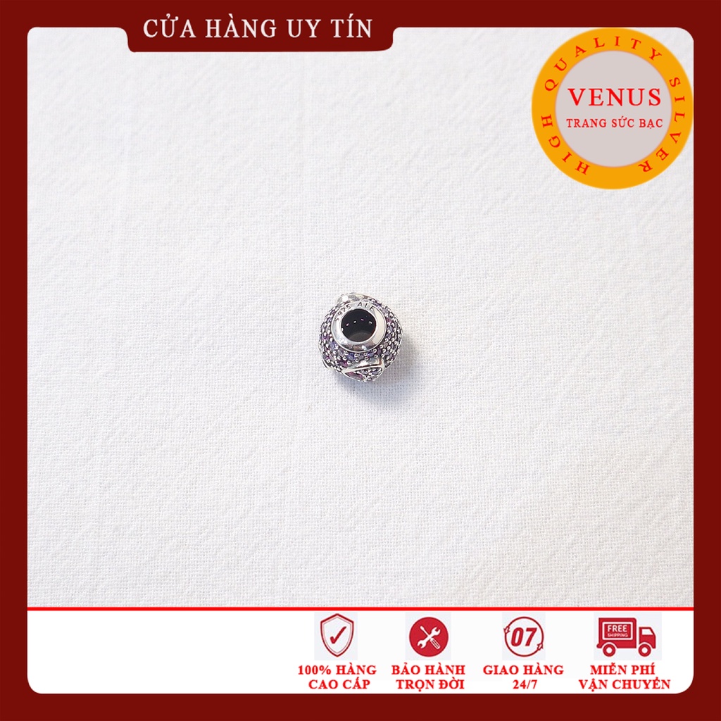Charm cầu tim hồng đậm- Bạc 925 cao cấp- Trang sức bạc Venus